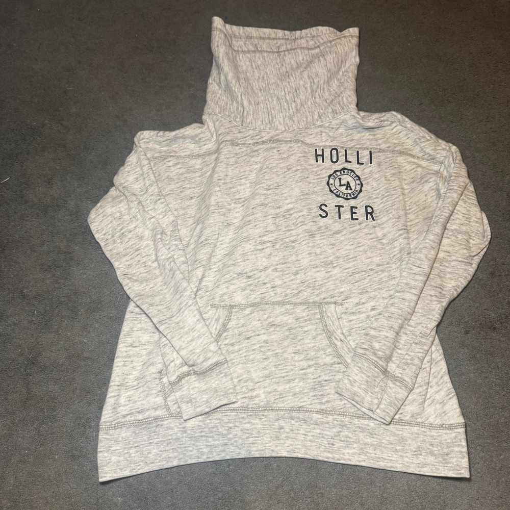 Hollister California Womens Grey Heather Funnel Neck Graphic Sweatshirt Medium